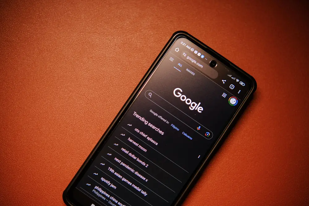 Phone showing a search page